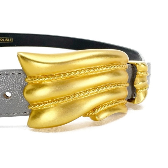 Vintage Carlisle Belt Women’s Size  Medium Gray Leather Chunky Gold-tone Buckle main image 5